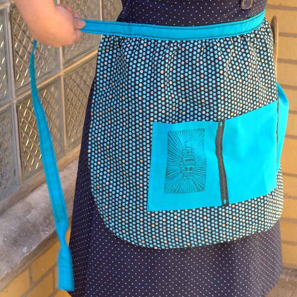 Polka Dot Robot Half Apron