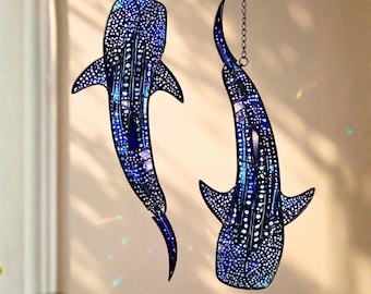 Whale Shark Faux Stained Glass Suncatcher, Iridescent Ocean Window Hanging, Marine Life Decor, Coastal Beach Gift, Acrylic Whale Shark Art