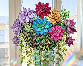 Succulent Suncatcher, Acrylic Style Window Hanging, Rainbow Botanical Window Decor, Plant Lover Gift