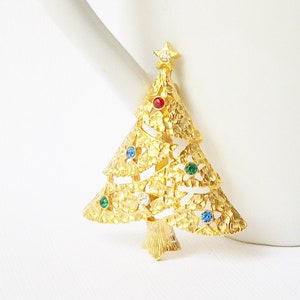 Vintage Christmas Tree Brooch, Vintage Rhinestone Christmas Jewelry