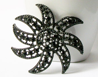 Vintage Black Leaf Brooch, LMJ Brooch