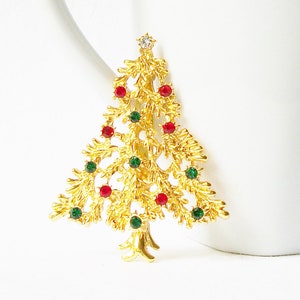 Vintage Christmas Tree Brooch, Vintage Rhinestone Christmas Jewelry