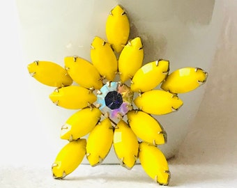 Vintage Yellow Flower Brooch by Weiss, Vintage 1950 Weiss