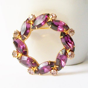 Vintage Purple Rhinestone Brooch