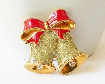 Vintage Christmas Bells Brooch, Vintage Christmas Jewelry, AVON