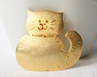 Vintage Cat Brooch, Fat Cat Pin