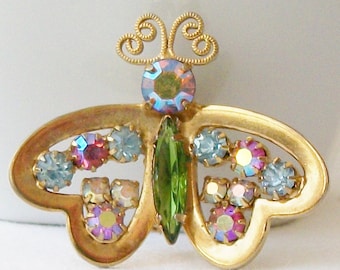 Vintage Crystal Butterfly Brooch, Vintage Butterfly Jewelry, Butterfly Pin