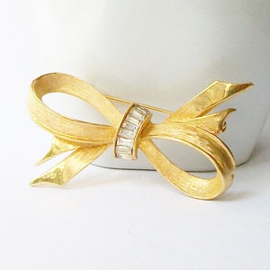 Vintage Rhinestone Bow Brooch by Pell, Vintage Ribbon Brooch