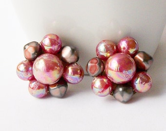 Vintage Pink Clip Earrings, JAPAN