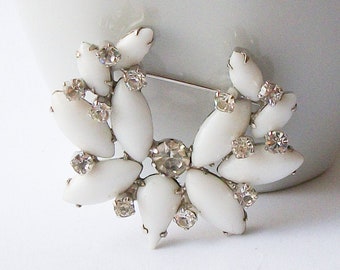 Vintage White Brooch Set by WEISS Clip Earrings by Weiss