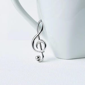 Vintage Musical Note Brooch, Treble Clef Sterling Pin