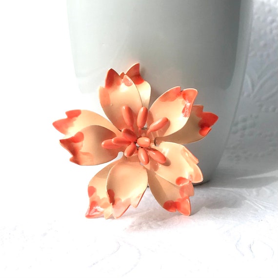 Vintage Orange Flower Brooch, 1960 Flower Power P… - image 1