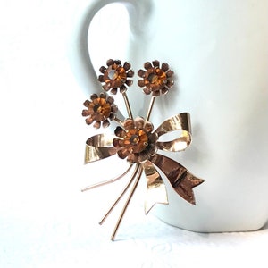Vintage Brown Crystal Flower Brooch