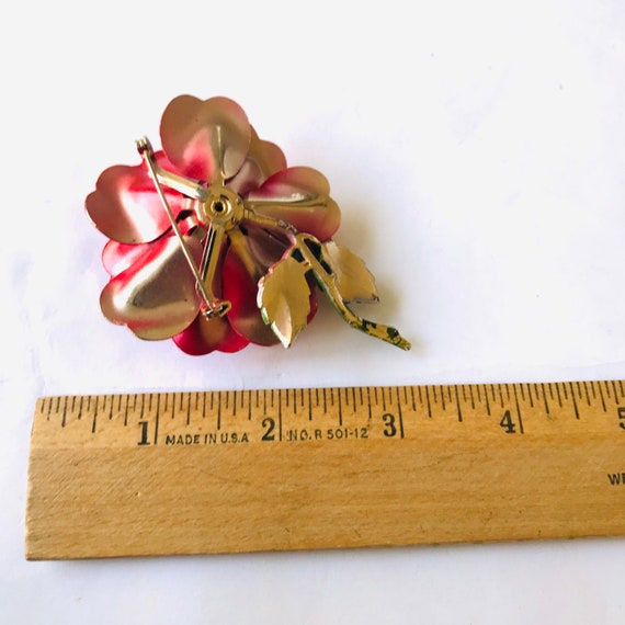 Vintage Red Rose Enamel Flower Brooch - image 2