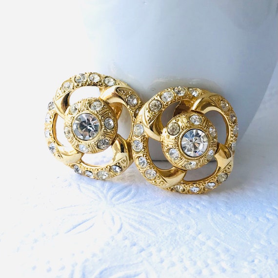 Vintage Large Crystal Clip Earrings - image 1