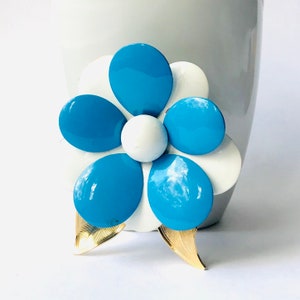 Vintage Blue Flower Brooch, 1960 Flower Power Pin