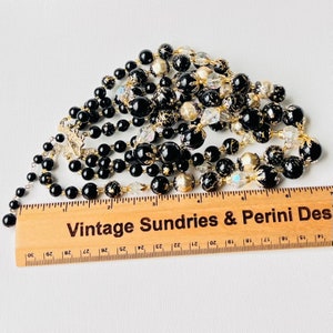 Vintage Black Bead and Crystal Necklace image 2