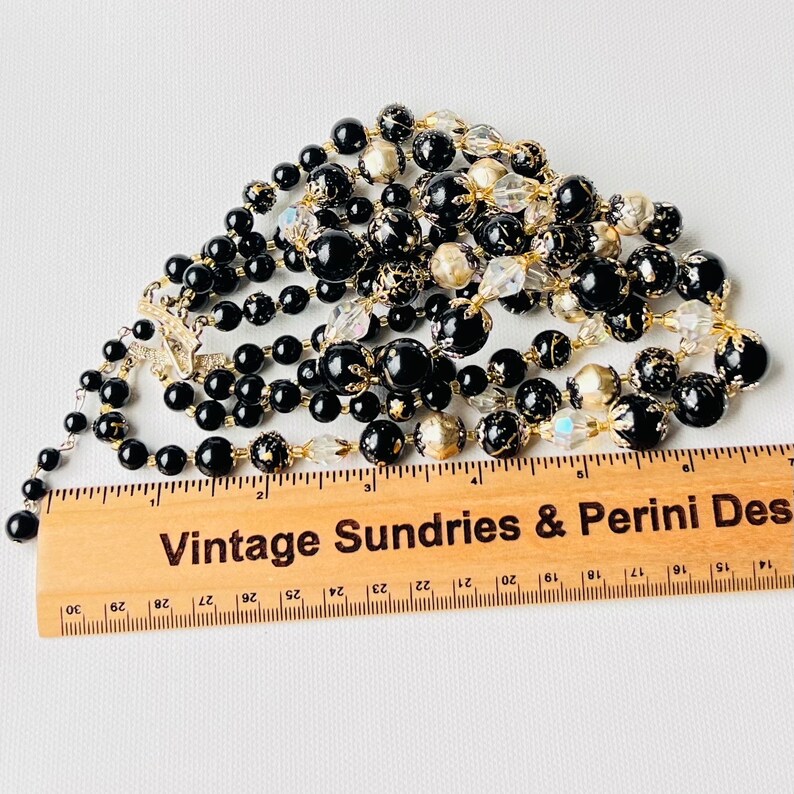 Vintage Black Bead and Crystal Necklace image 2