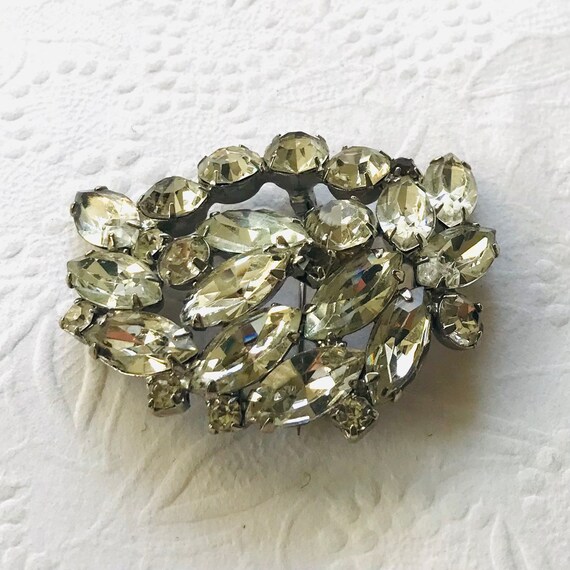 Vintage Rhinestone Brooch, Clear Rhinestone Brooch - image 2