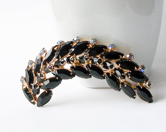 Vintage Black Crystal Brooch,Vintage Pin
