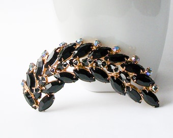 Vintage Black Crystal Brooch