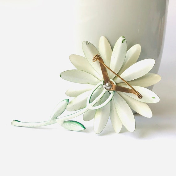 Vintage Green  Flower Brooch, 1960 Flower Power P… - image 3