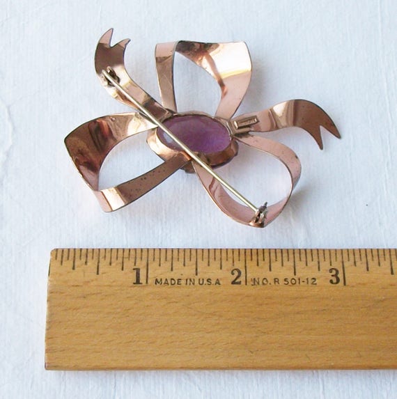 Vintage Amethyst Purple Rhinestone Bow Brooch, Ri… - image 2