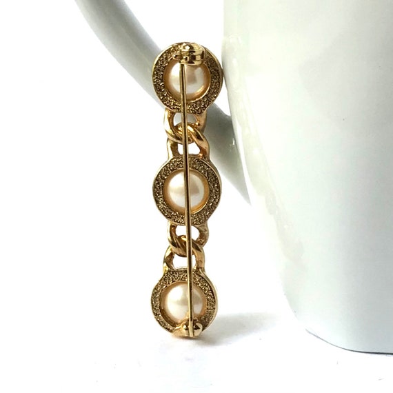 Vintage Pearl Bar Brooch - image 2