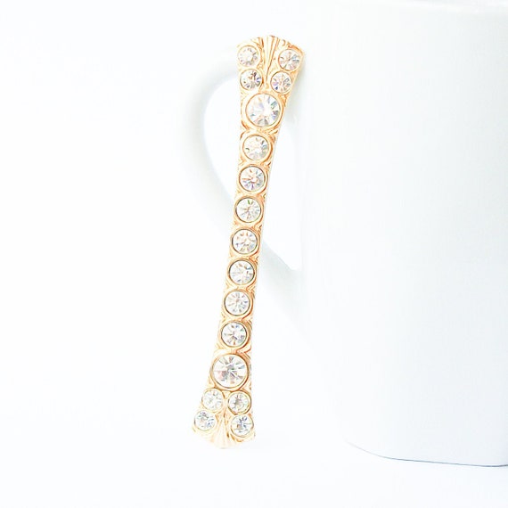 Vintage Crystal Bar Brooch: Pearl Style Pin