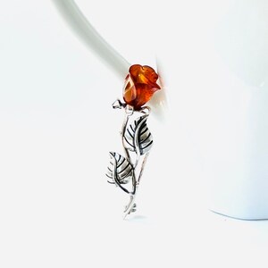 Vintage Rose Brooch, Amber and Sterling Rose Brooch