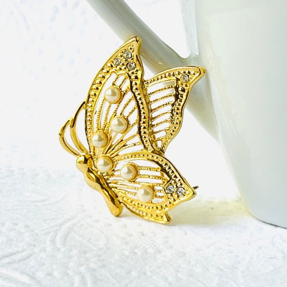 Vintage Monet Pearl Butterfly Brooch
