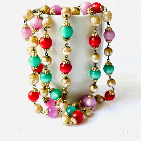 Vintage Multi-Colored Beaded 50" Necklace - image 1