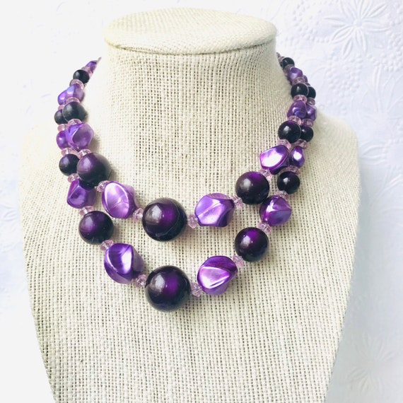 Vintage Purple Necklace, two strand 13 inch vinta… - image 1