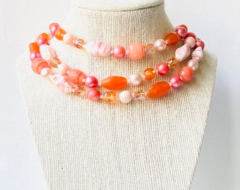 Vintage Pearl, Glass Beaded Orange Necklace