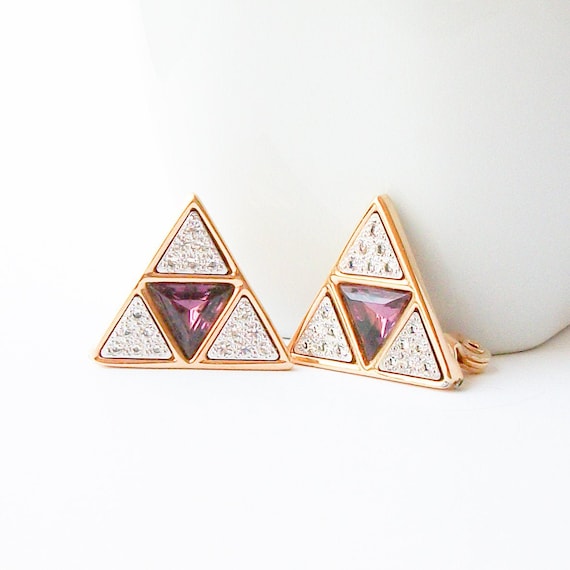 Vintage Monet Purple Triangle Clip Earrings