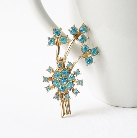 Vintage Coro Blue Rhinestone Flower Brooch Vintage Pin - Etsy display picture 3