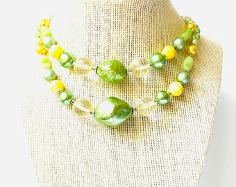 Vintage Green Beaded Necklace, JAPAN