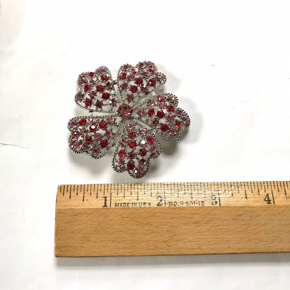 Vintage Pink Crystal Flower Brooch - image 3