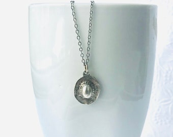 Vintage Cowboy Necklace, Vintage Sterling Silver Cowboy Hat Charm on a new 16 inch necklace
