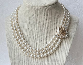 Vintage White Pearl 3 Strand Necklace