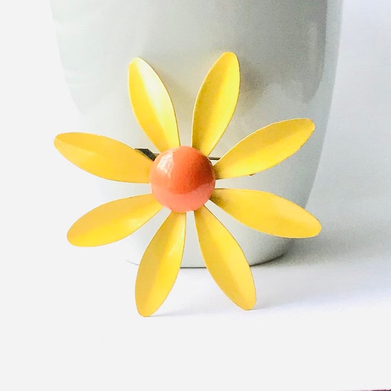 Vintage Yellow  Flower Brooch, 1960 Flower Power … - image 1