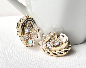 Vintage Crystal Clip Earrings, Vintage Sparkle Clip Earrings