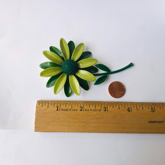 Vintage Green  Flower Brooch, 1960 Flower Power P… - image 2