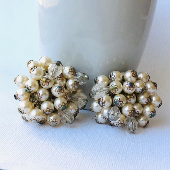 Boucles D'oreilles Clips Vintage Argentées à Fausse Perle, Occasion