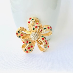 Vintage Rhinestone Bow Brooch, Ribbon Pin