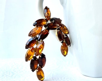 Vintage Brown and Yellow Crystal  Brooch,Vintage Pin