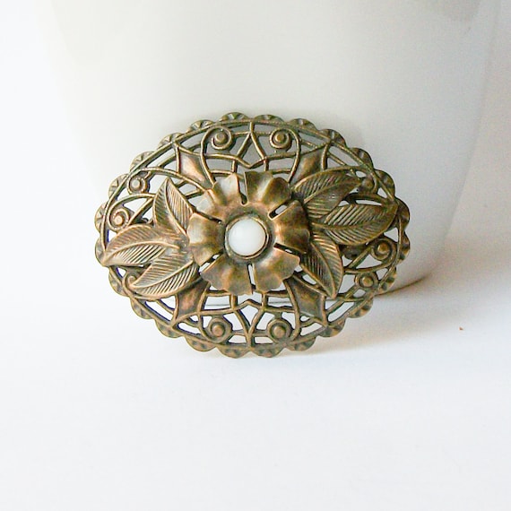 Vintage Brass and Stone Brooch