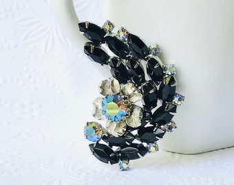 Vintage Black Crystal Brooch,Vintage Pin