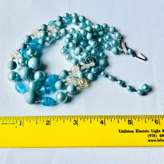 Vintage Blue Necklace, 3 strand 15 inch - image 2