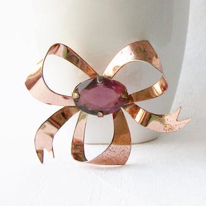 Vintage Amethyst Purple Rhinestone Bow Brooch, Ribbon Pin